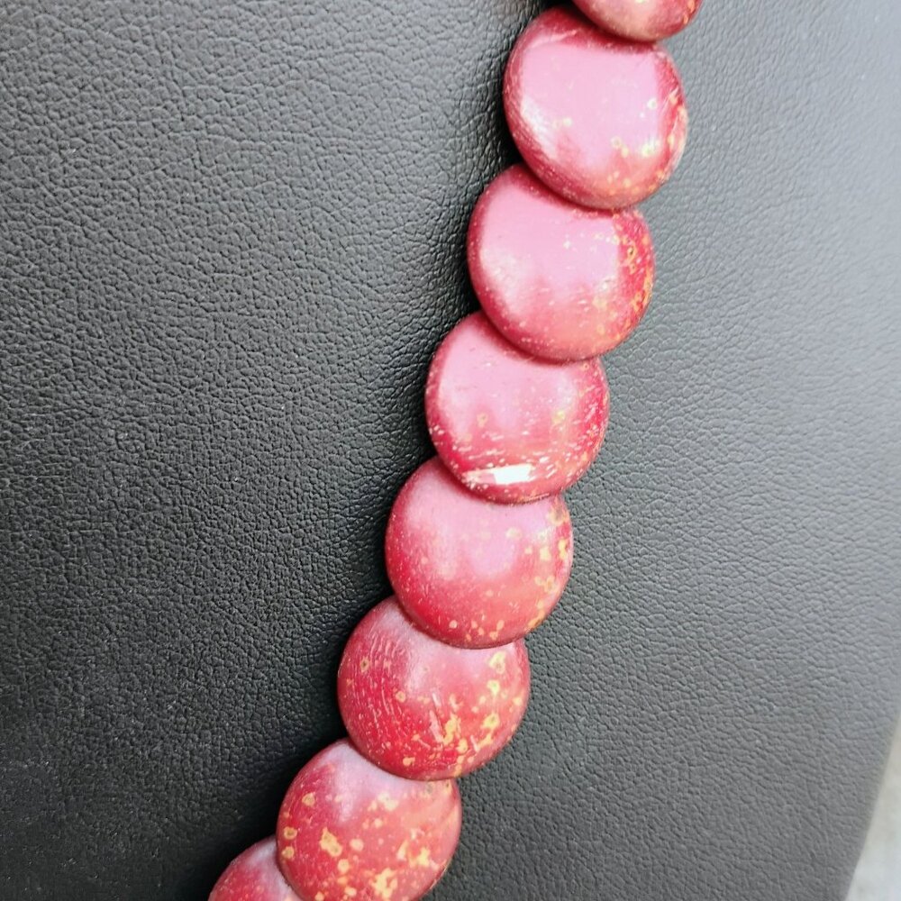Vintage Artisan Glazed Graduated Red Disc Bead Necklace 19" Long Unique Boho - Picture 3 of 10